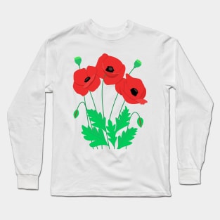 Poppies Wild Flowers Illustration Long Sleeve T-Shirt